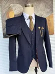 Premium Navy Blue Textured 3-Piece Suit - 4