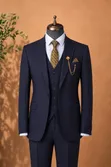 Premium Navy Blue Textured 3-Piece Suit - 5
