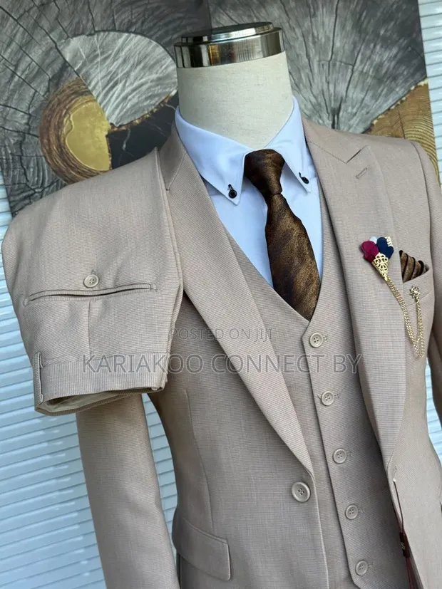 Premium Beige 3-Piece Luxury Suit - 1