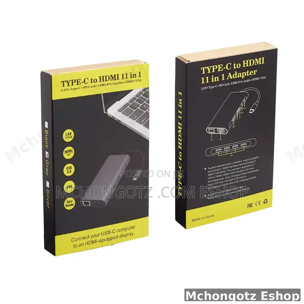 11-in-1 USB-C Hub Adapter (HDMI, VGA, LAN, USB 3.0, SD, Audio) - 1