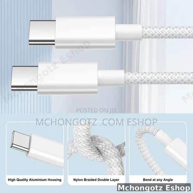 USB-C to USB-C Cable 3m White Braided Fast Charging - 1