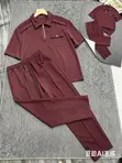 Cinvoph Two-Piece Set: Short Sleeve Zip Placket Shirt - 3