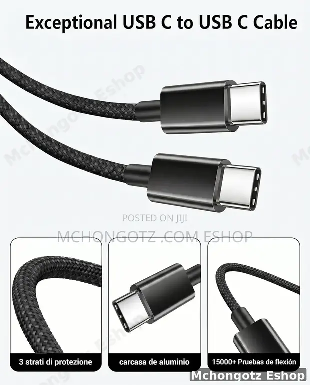USB-C to USB-C Cable 2m 240W Black Braided Fast Charging - 1