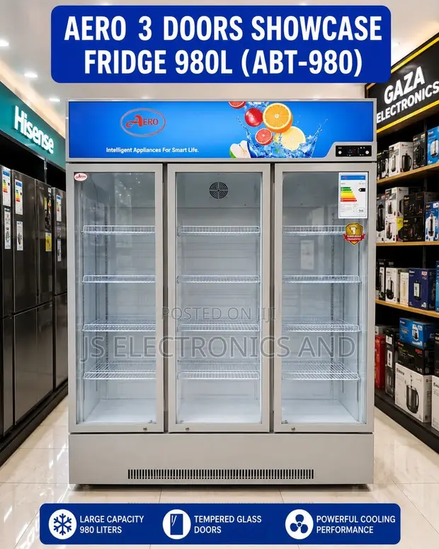 Aero 980 Liter Three Glass Door Showcase Fridge - 1