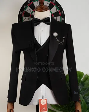 Romaster Luxury Men's Black Dinner Suit with Bow Tie