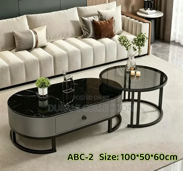 Round Coffee Table with Glass Top and Drawers - 1