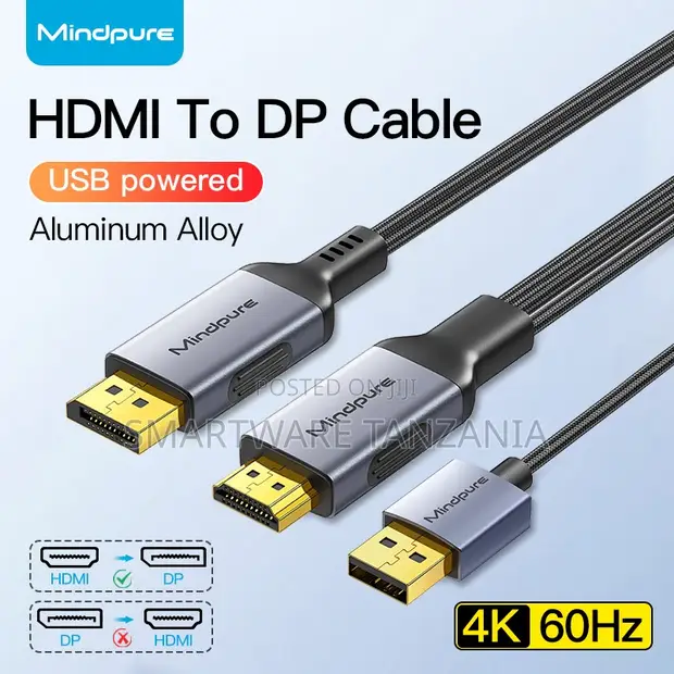 Mindpure HDMI to DP Cable - 4K 60Hz Inaendeshwa na USB - 1