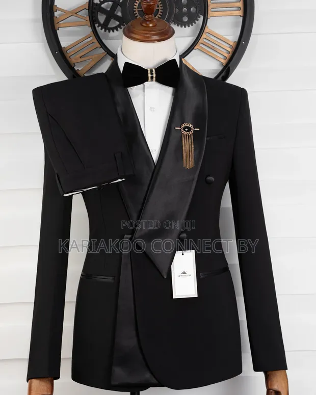 Exclusive Slim-Fit Double-Breasted Tuxedo - Black - 1