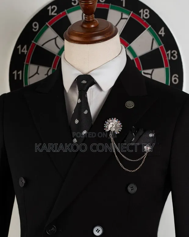 Romaster Premium Black Double-Breasted Slim-Fit Suit - 1