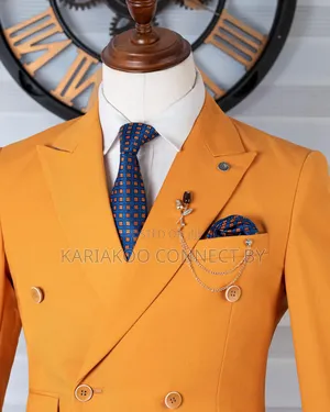 Suti ya Fernando Premium Njano ya Haradali Mbili-Breasted Slim-Fit