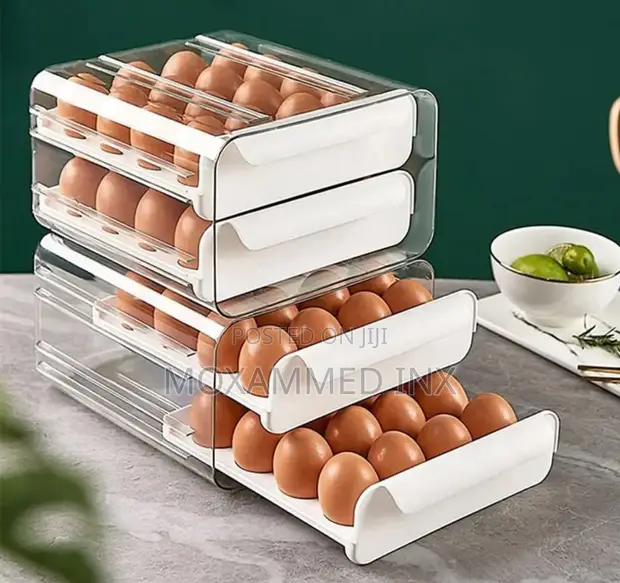 32-Grid Double-Layer Drawer Egg Storage Box for Refrigerator - 1