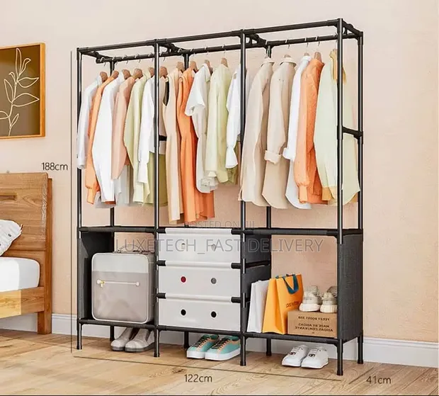 3-Section Portable Wardrobe Closet with Drawers & Shoe Shelves - 1