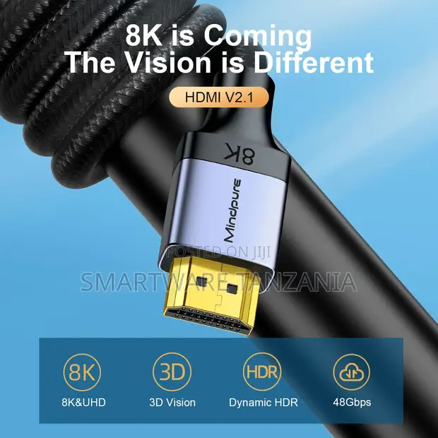Mindpure HDMI 2.1 Cable, 2m, 60Hz/120Hz, Gold Plated - 1