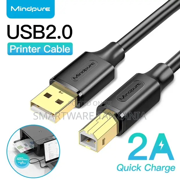Mindpure USB 2.0 Printer Cable (A to B, Gold Plated) - 1