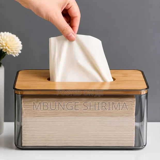 Acrylic and Bamboo Lid Tissue Box Holder - 1