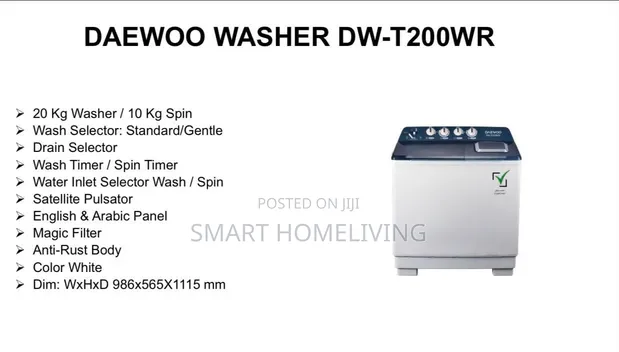 Daewoo Twin Tub Semi-Automatic Washing Machine 20Kg - 1