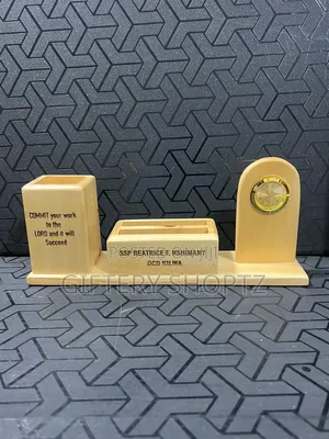 Wooden Desk Organizer with Clock