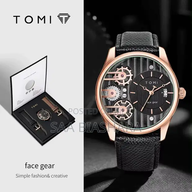 Tomi Brand Classic Watch - Rose Gold Case, Leather Belt - 1
