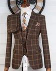 Suti ya Marcelino Premium Slim Fit Brown Gold Grid kwa Wanaume - 3