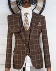 Suti ya Marcelino Premium Slim Fit Brown Gold Grid kwa Wanaume - 4