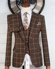 Suti ya Marcelino Premium Slim Fit Brown Gold Grid kwa Wanaume - 5