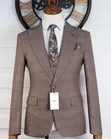 Premium Men's 3-Piece Plaid Suit - Classic Tan - 3