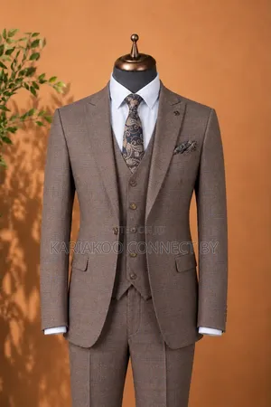 Premium Men's 3-Piece Plaid Suit - Classic Tan