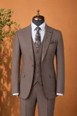 Premium Men's 3-Piece Plaid Suit - Classic Tan - 5
