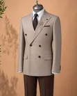 Premium Slim Fit Double-Breasted Men's Suit (Light Beige Plaid) - 5