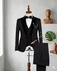 Suti ya Kiume Nyeusi ya Kawaida ya Vipande 3 na Lapels za Velvet - 1