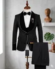 Suti ya Kiume Nyeusi ya Kawaida ya Vipande 3 na Lapels za Velvet - 4