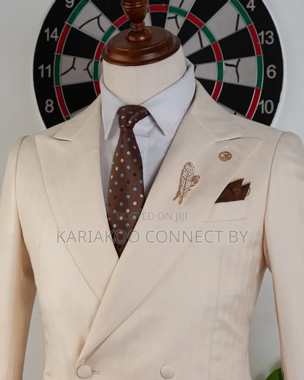 Luxury Men's Off-White 2-Piece Pinstripe Wedding Suit - 1