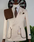 Luxury Men's Off-White 2-Piece Pinstripe Wedding Suit - 3