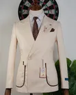 Luxury Men's Off-White 2-Piece Pinstripe Wedding Suit - 4
