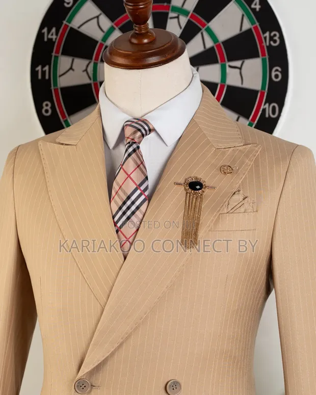 Premium Men's Slim-Fit Tan Double-Breasted Formal Suit - 1