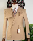 Premium Men's Slim-Fit Tan Double-Breasted Formal Suit - 2