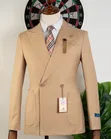 Premium Men's Slim-Fit Tan Double-Breasted Formal Suit - 3