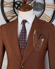 Premium Rust Brown Textured 3-Piece Suit by Mario Casas - 1