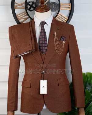 Premium Rust Brown Textured 3-Piece Suit by Mario Casas