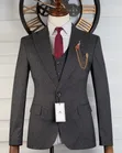 Premium Dark Charcoal Textured 3-Piece Suit - 1