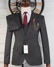 Premium Dark Charcoal Textured 3-Piece Suit - 3