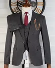 Premium Dark Charcoal Textured 3-Piece Suit - 4