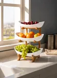 3-Tier Ceramic Fruit Serving Bowls with Bamboo Stand - 2