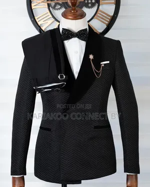 Premium Black Herringbone Tuxedo Suit Set