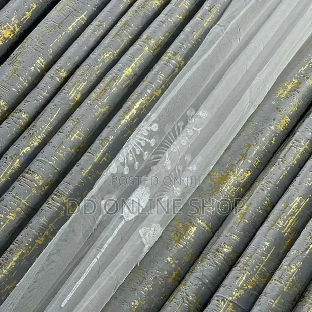 Velvet Full Set Curtains with Metallic Overlay (3 Pieces) - 1
