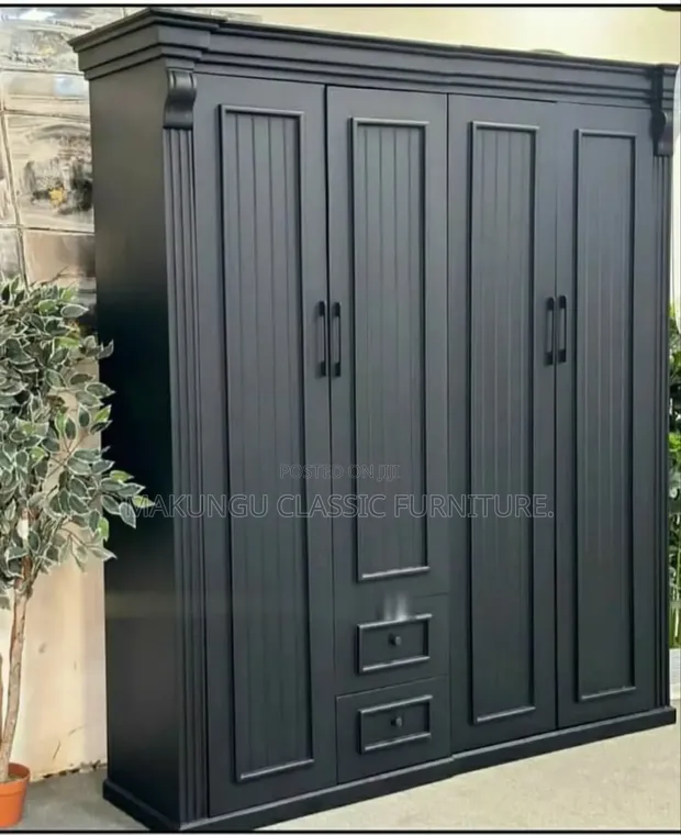 Modern 4-Door Wardrobe - Black or Multicolored - 1