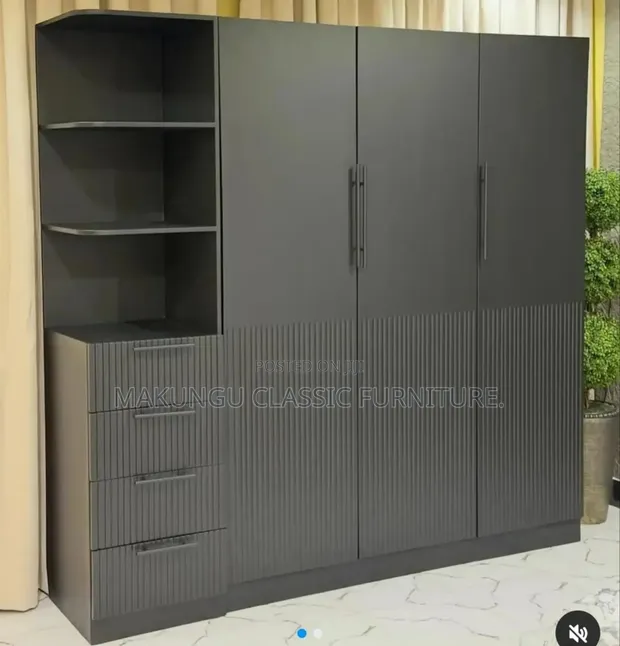 Modern 4-Door Wardrobe - Multi Black Gloss - 1