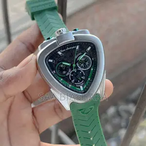 Tonino Lamborghini Watch - Green Rubber Belt, Silver Case
