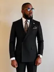 Executive Men's Peak Lapel Cross-Button Suit Collection - 4