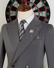 ROMASTER Men's Dark Grey Pinstripe Slim-Fit Double-Breasted Suit - 1